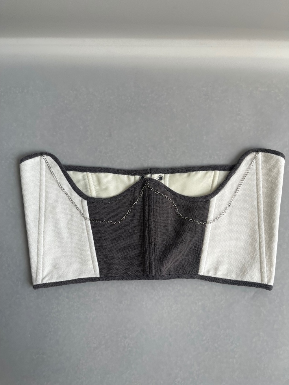 Handmade Gray White Pique Underbust Corset with Chains XL OOAK